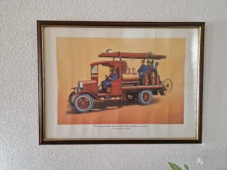 4 Marcos con Láminas Antiguas de Bomberos