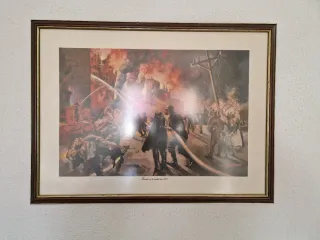 4 Marcos con Láminas Antiguas de Bomberos