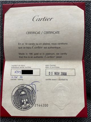 Cartier Love Anillo Oro Blanco T53