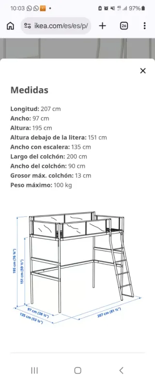 Litera Ikea con barrera de tela gris