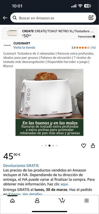 Tostadora Cuisinart Retro XL Blanca