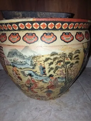 Jarrón Chino Pintado a Mano Cerámica