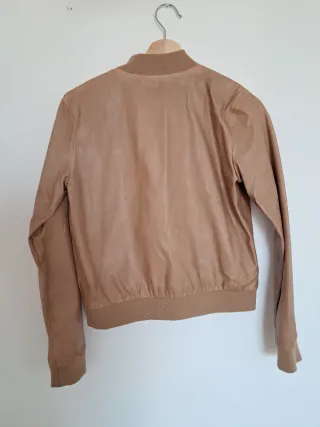 Chaqueta Bomber Cuero Sintético Marrón Talla XS