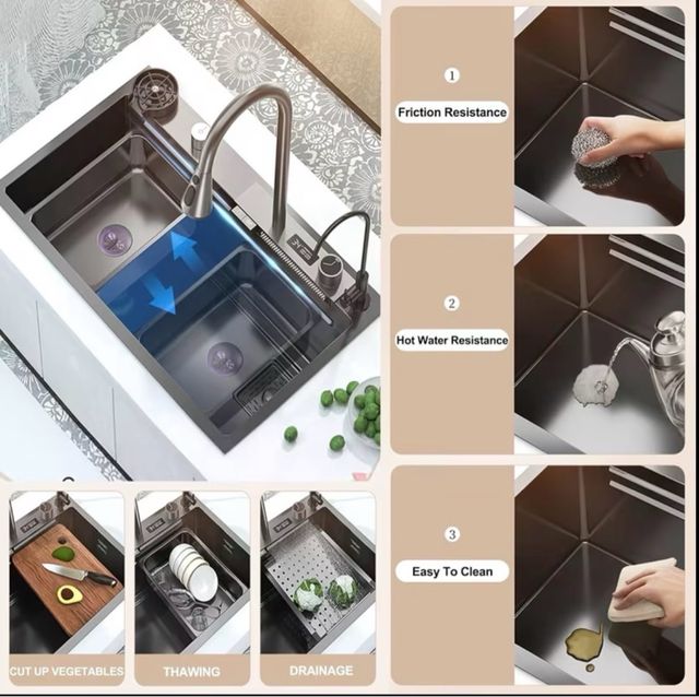 Fregadero Negro y Plateado