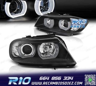 FAROS BMW E90 E91 05-08 OJOS ANGEL 3D FONDO NEGRO
