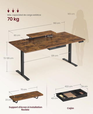 Escritorio Elevable Eléctrico VASAGLE 160x80