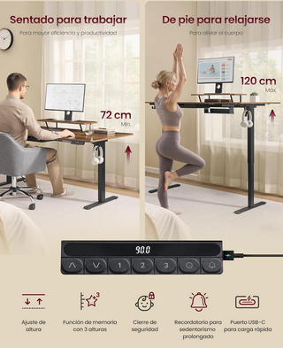 Escritorio Elevable Eléctrico VASAGLE 160x80