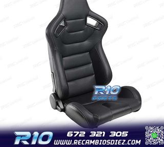 KIT ASIENTO DEPORTIVO SEMI BAQUET ESTILO RS CUERO NEGRO