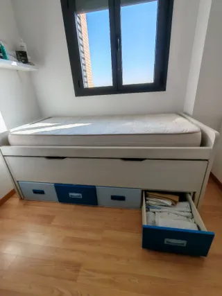 Conjunto camas nido, con dos colchones y cajonera