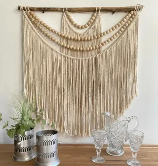 Tapiz Macramé con Cuentas de Madera
