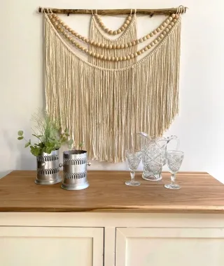 Tapiz Macramé con Cuentas de Madera