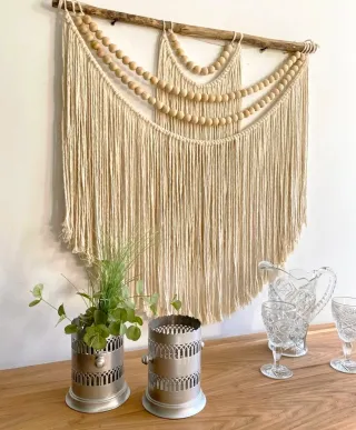 Tapiz Macramé con Cuentas de Madera