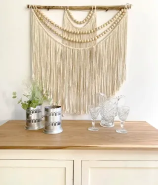 Tapiz Macramé con Cuentas de Madera