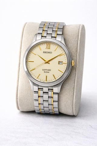 Reloj Seiko Zafiro Dos Tonos Oro y Plata