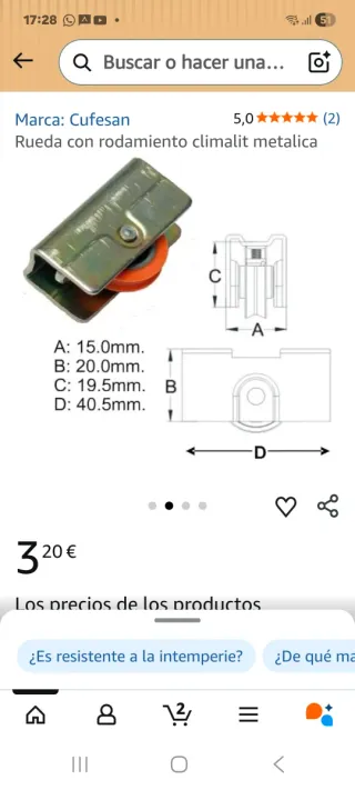 Ruedas para ventana aluminio (4 uds)