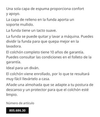 Colchón Åfjäll Ikea 80*200