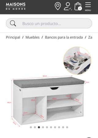 Banco zapatero blanco con cojín gris