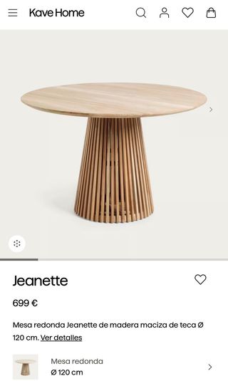 Mesa redonda Jeanette teca maciza