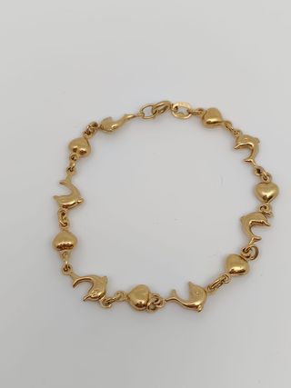 J-0825 Pulsera Oro 18K Delfines y Corazones