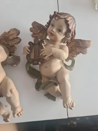 2 Ángeles de cerámica con instrumentos