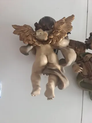 2 Ángeles de cerámica con instrumentos