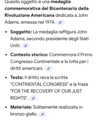 Medaglia Bicentenario Rivoluzione Americana 1774