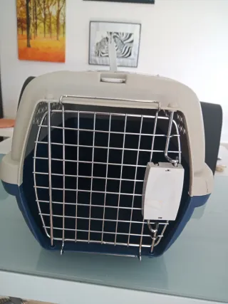 Transportín para mascotas beige y azul