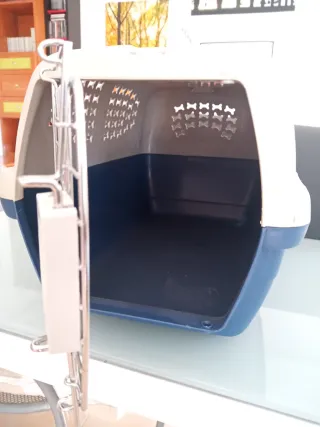 Transportín para mascotas beige y azul