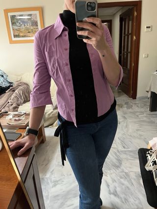 Camisa morada manga 3/4 entallada Talla M