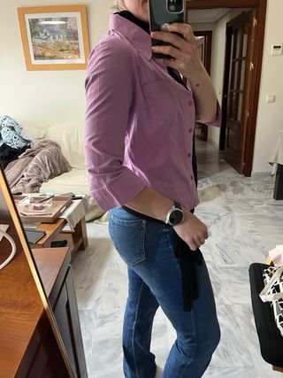 Camisa morada manga 3/4 entallada Talla M