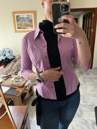 Camisa morada manga 3/4 entallada Talla M