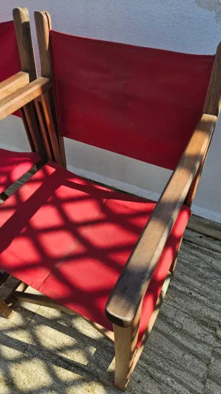 2 Sillas Director Plegables Madera y Tela Roja