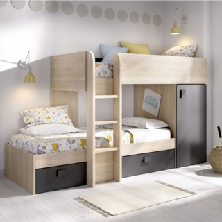 Cama Tren Move 2 Cajones 1 Armario. Natural/Grafi