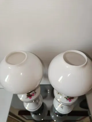 Coppia Lampade Olio Vintage Ceramica Floreale