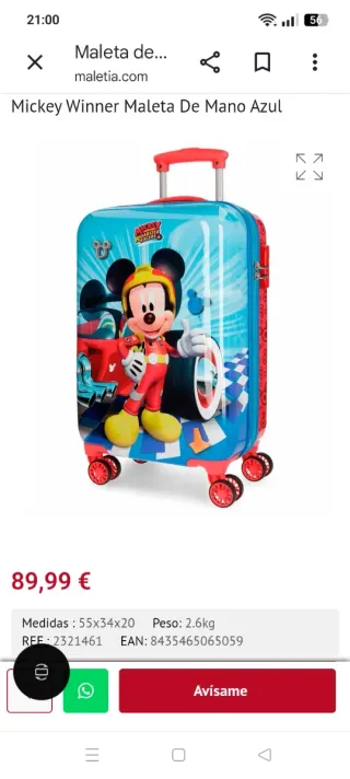Maleta infantil Mickey Roadster Racers como nueva