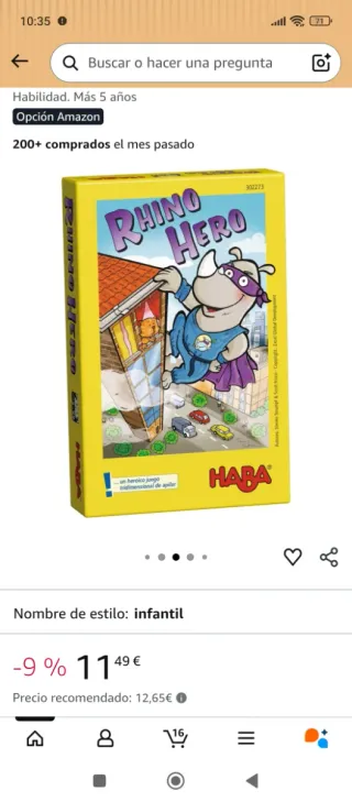 Juego de mesa Rhino Hero HABA
