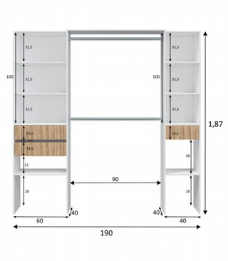 Kit Vestidor 190 cm. Blanco Artik/Natur