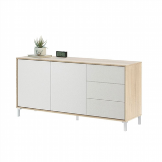 Aparador 2 Puertas 3 Cajones. Blanco Artik/Roble