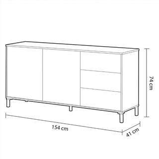 Aparador 2 Puertas 3 Cajones. Blanco Artik/Roble