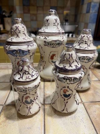 Set 5 Barattoli Ceramica Dipinti a Mano di Foligno