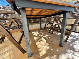 Conjunto mesa y sillas jardín madera y metal