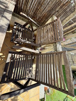 Conjunto mesa y sillas jardín madera y metal