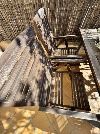 Conjunto mesa y sillas jardín madera y metal