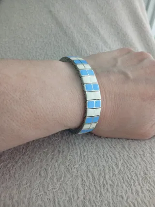 Pulsera elástica acero blanco y azul