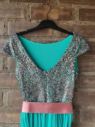 Vestido fiesta largo lentejuelas y tul