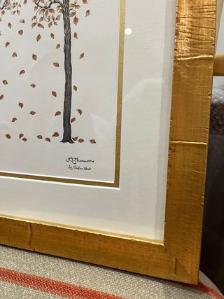 Cuadro árbol con pájaro y hojas doradas