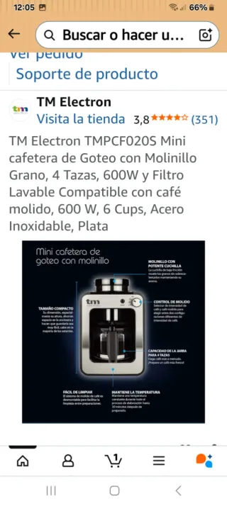 Cafetera TM electron con jarra de cristal
