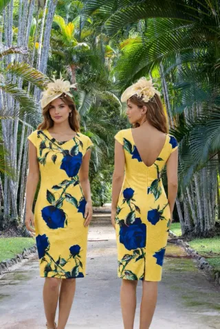 Vestido Cayma floral amarillo y azul