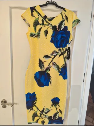 Vestido Cayma floral amarillo y azul
