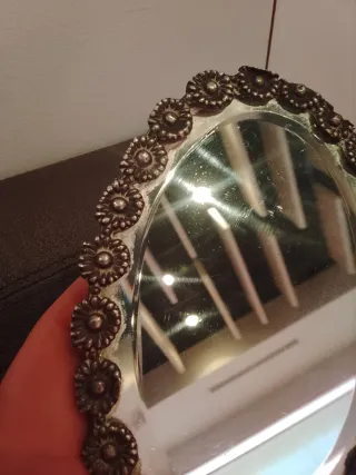 Espejo de mano antiguo plata floral